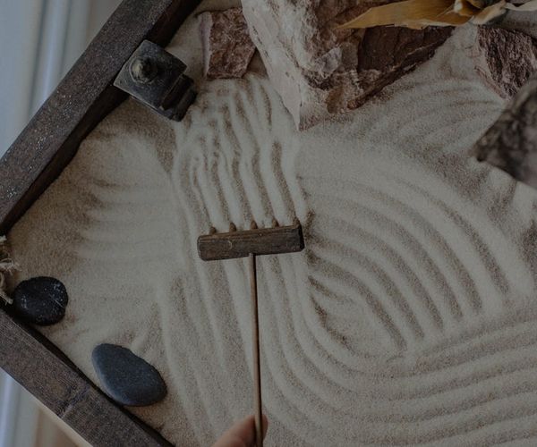 Zen garden elements representing daily peaceful routines and mindfulness